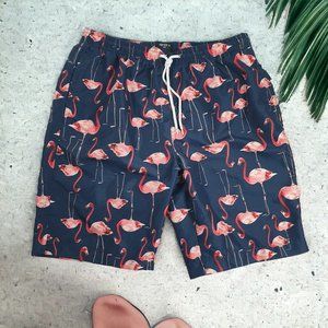 Flamingo Men Medium Swim Trunks Board Shorts Forever 21 Lined Beach Hawaiian